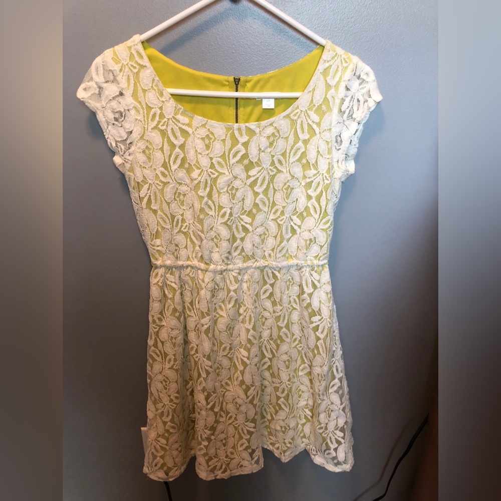 Xhilaration Dress. Olive green with white overlay. Size S.